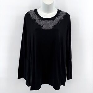 Persona By Marina Rinaldi Top Womens Small Rhinestone Studded Stretch NWT